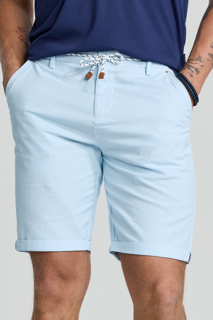 Light Blue Plain Linen Regular Fit Shorts