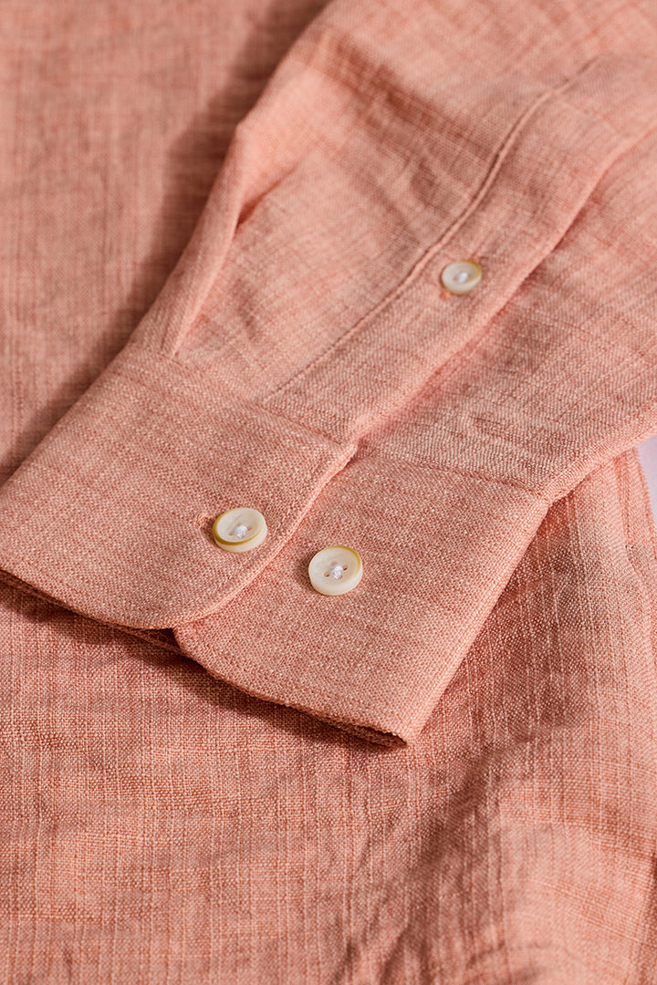 Peach Textured Slim Fit Shirt