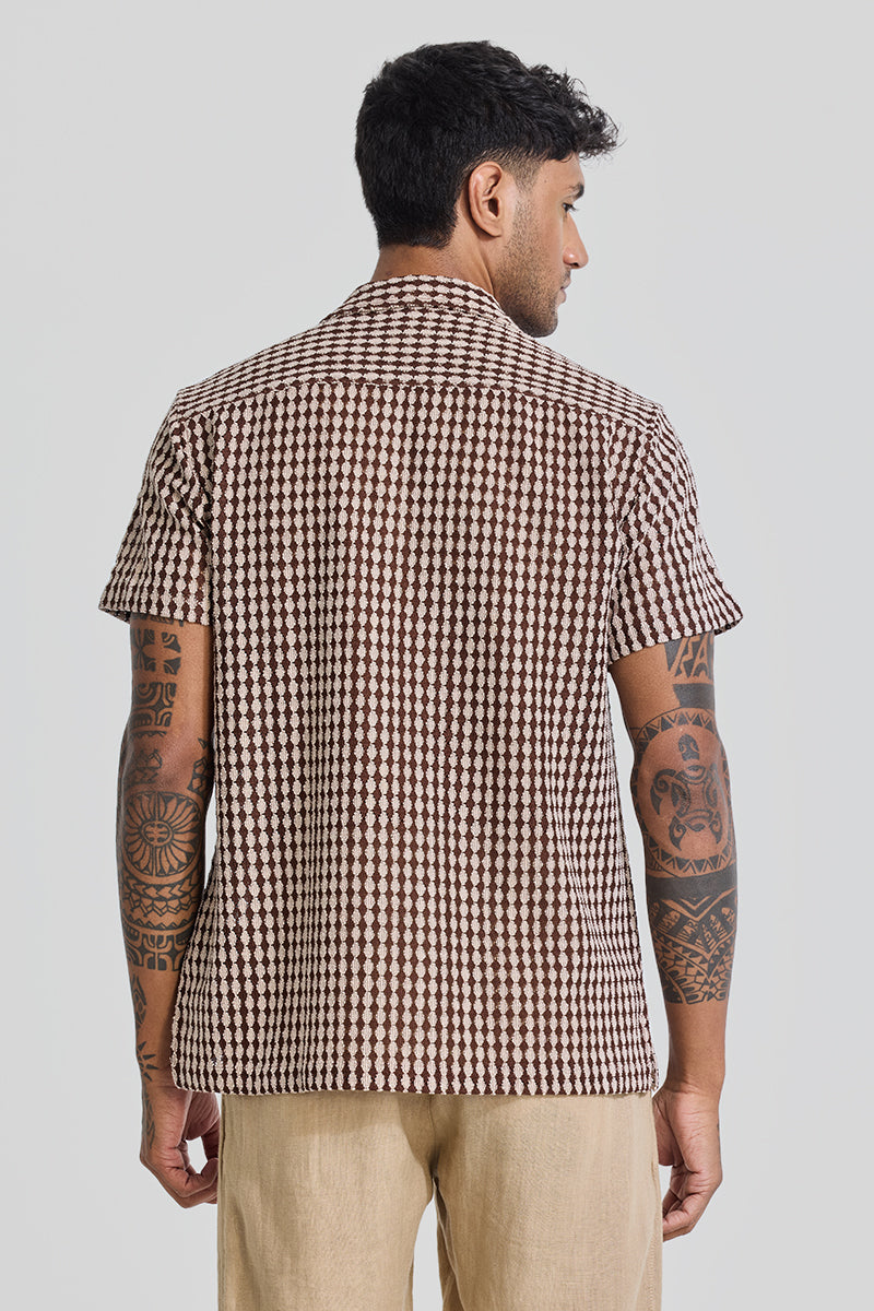 Brown Geometric Crochet Shirt