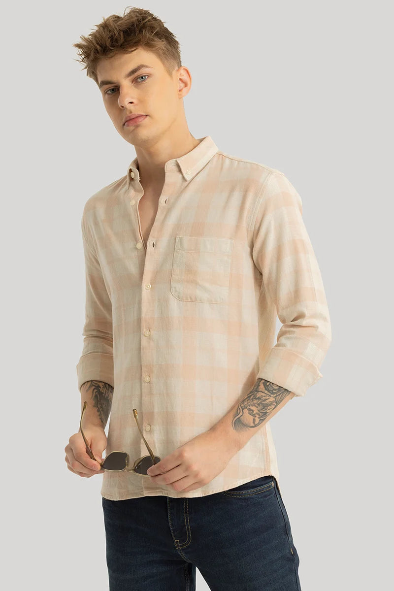 Axis Peach Checks Linen Shirt