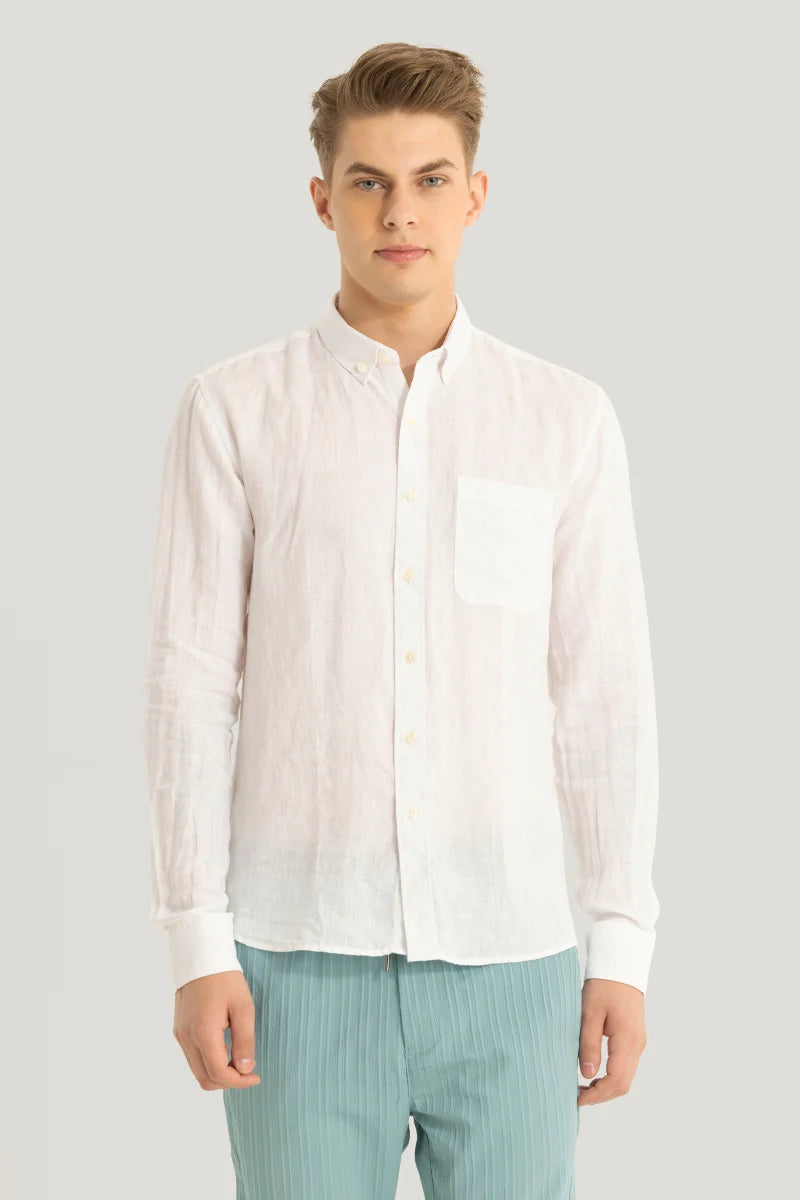 Elementary White Plain Pure Linen Shirt