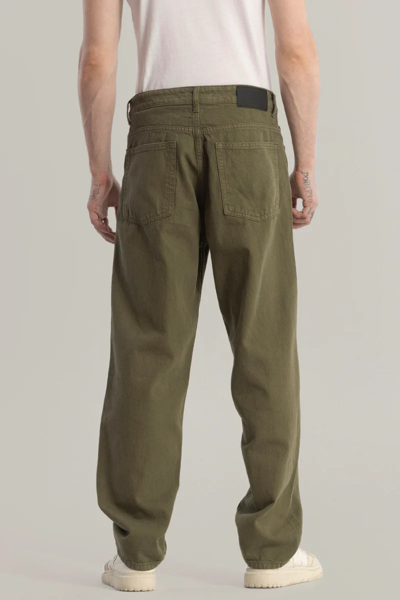 Evader Olive Baggy Fit Jeans