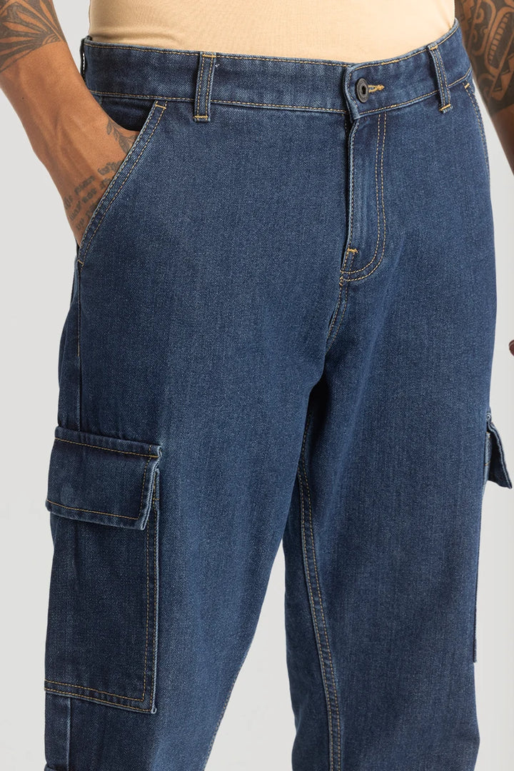 Dark Blue Baggy Fit Cargo Jeans