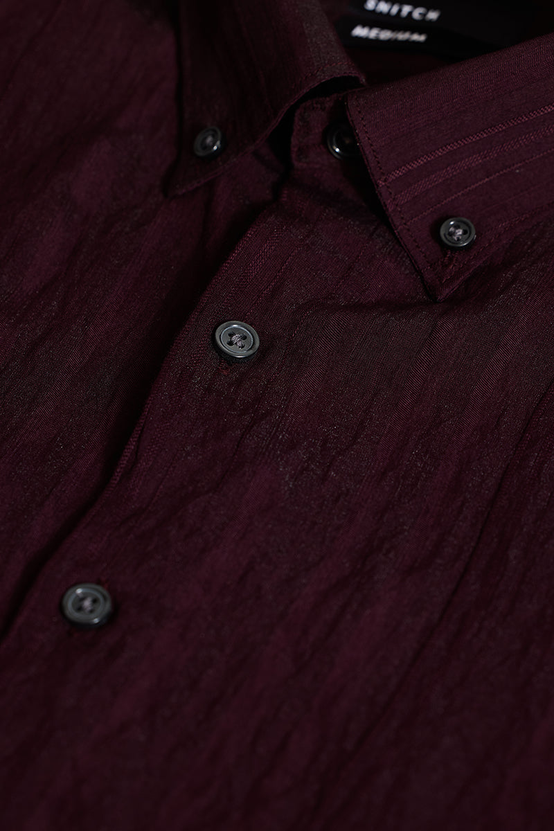 Burgundy Textured Slim Fit Shirt