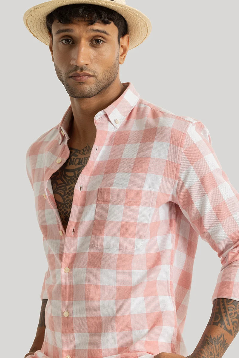 Prime Peach Checks Linen Shirt