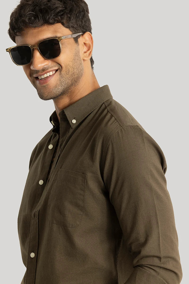 Henri Olive Plain Linen Blend Shirt