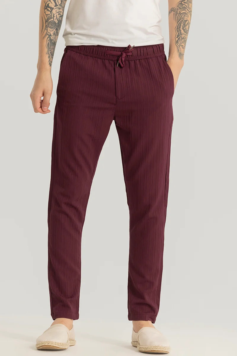 Harbor Maroon Plain Slim Fit Pants