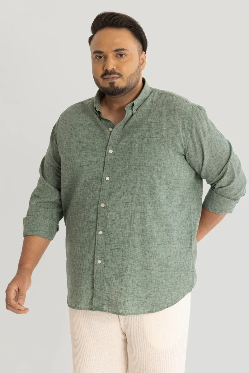 Olive Linen Blend Plus Size Shirt