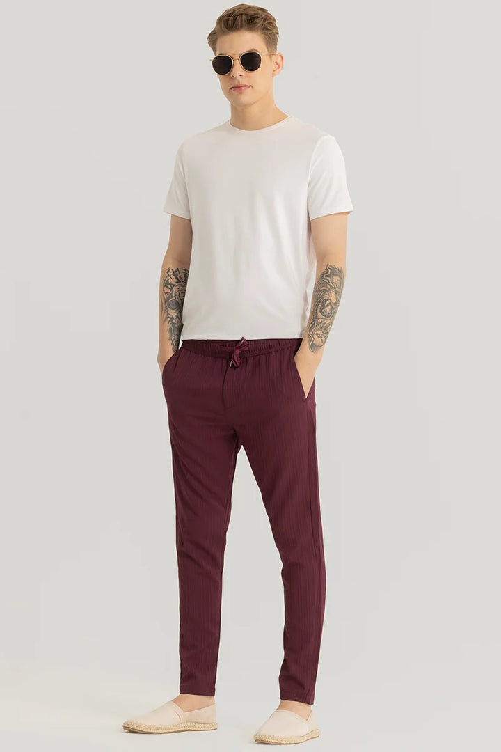 Harbor Maroon Plain Slim Fit Pants