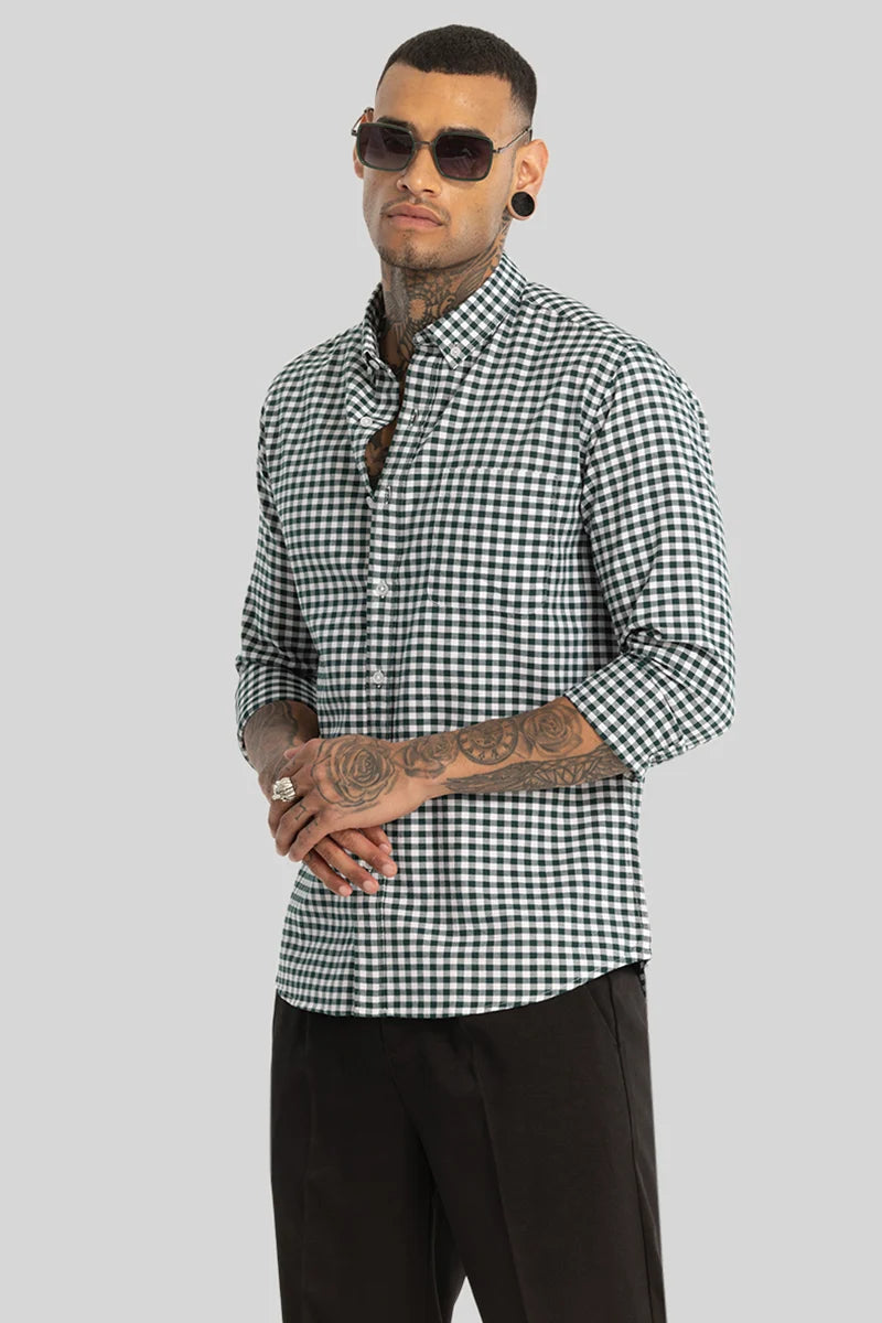 Dark Green Gingham Checks Shirt