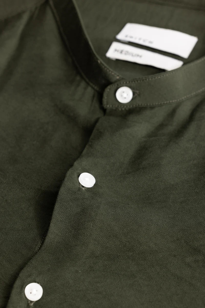 Olive Crushed Mandarin Collar Shirt