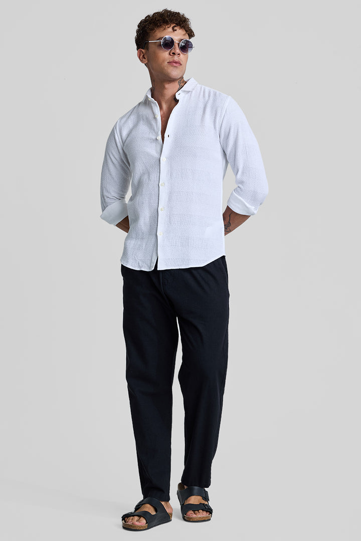 White Textured Slim Fit Shirt