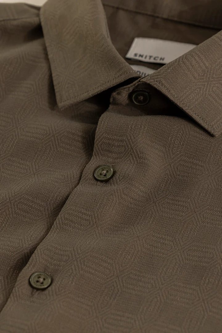 Anselmo Olive Brown Self-Design Shirt