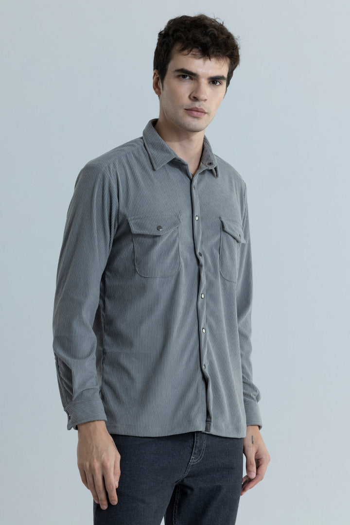 Jezzi Ash Grey Corduroy Overshirt