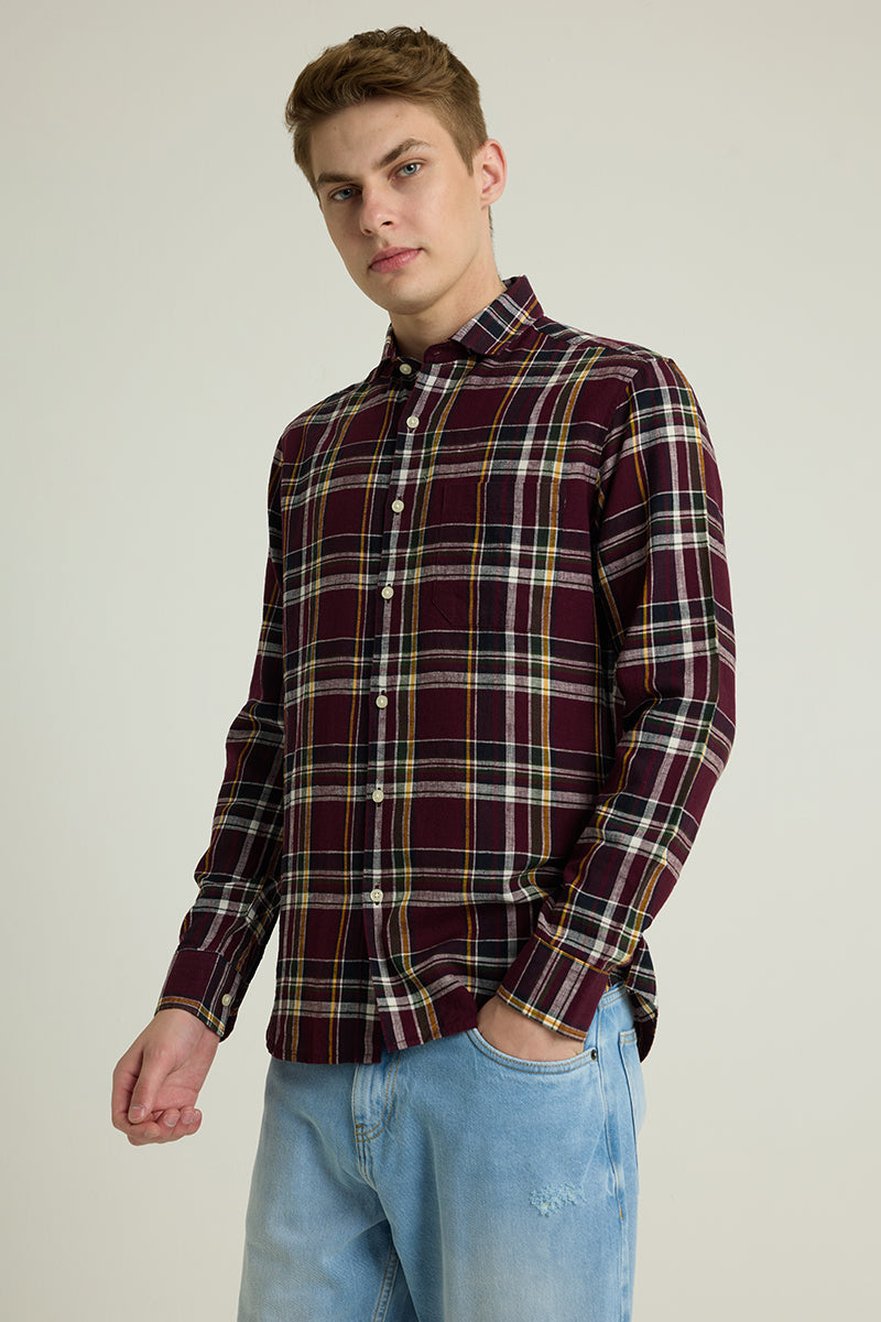 Maroon Checks Linen Shirt