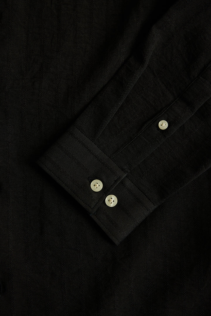 Black Mandarin Textured Shirt