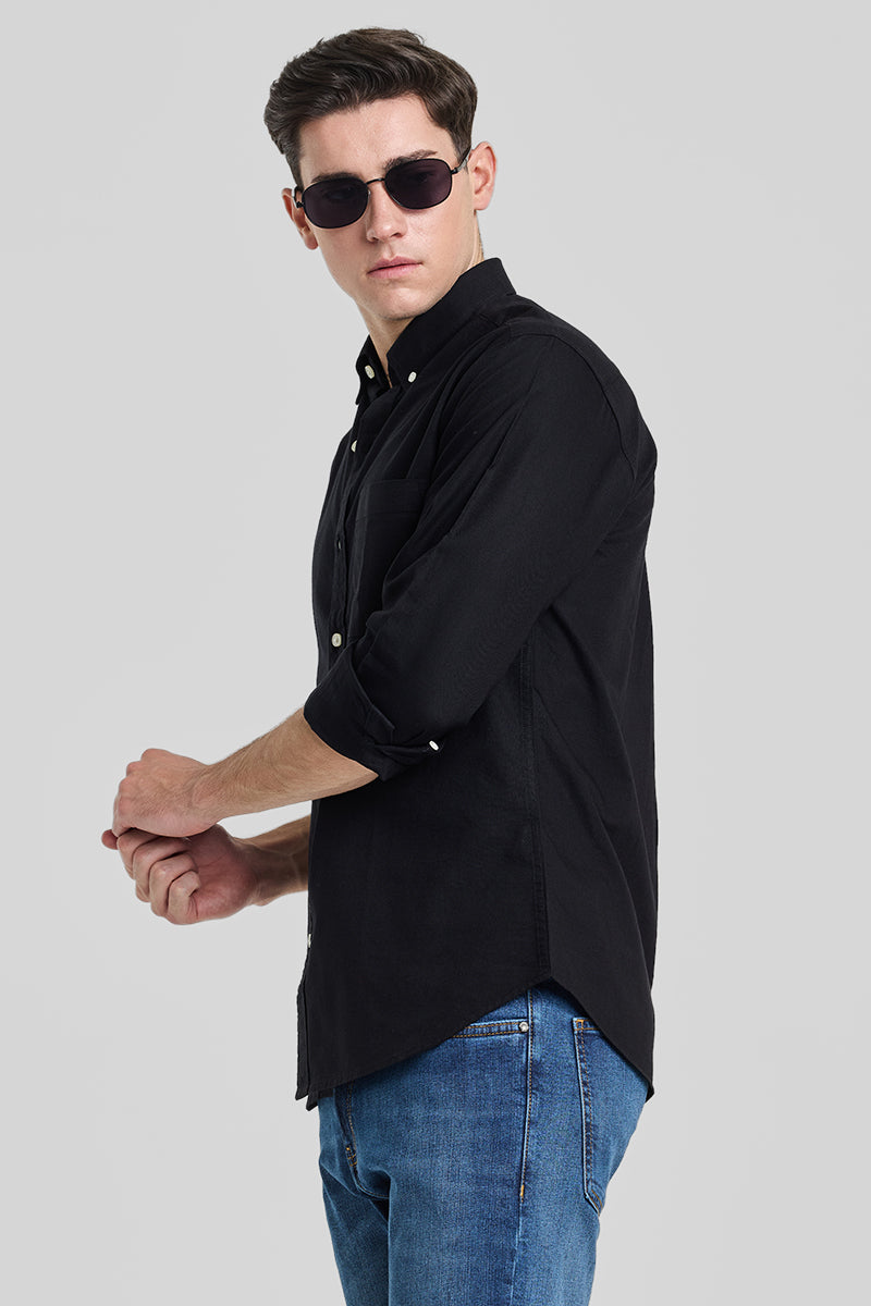 Black Solid Oxford Shirt