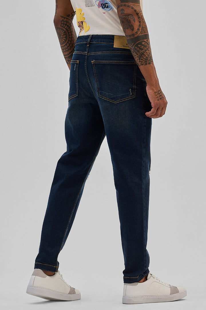 Navy Distressed Slim Fit Jeans