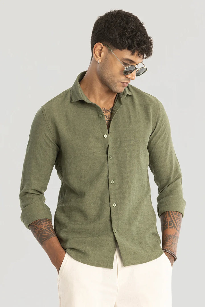 Olive Self-Design Shirt