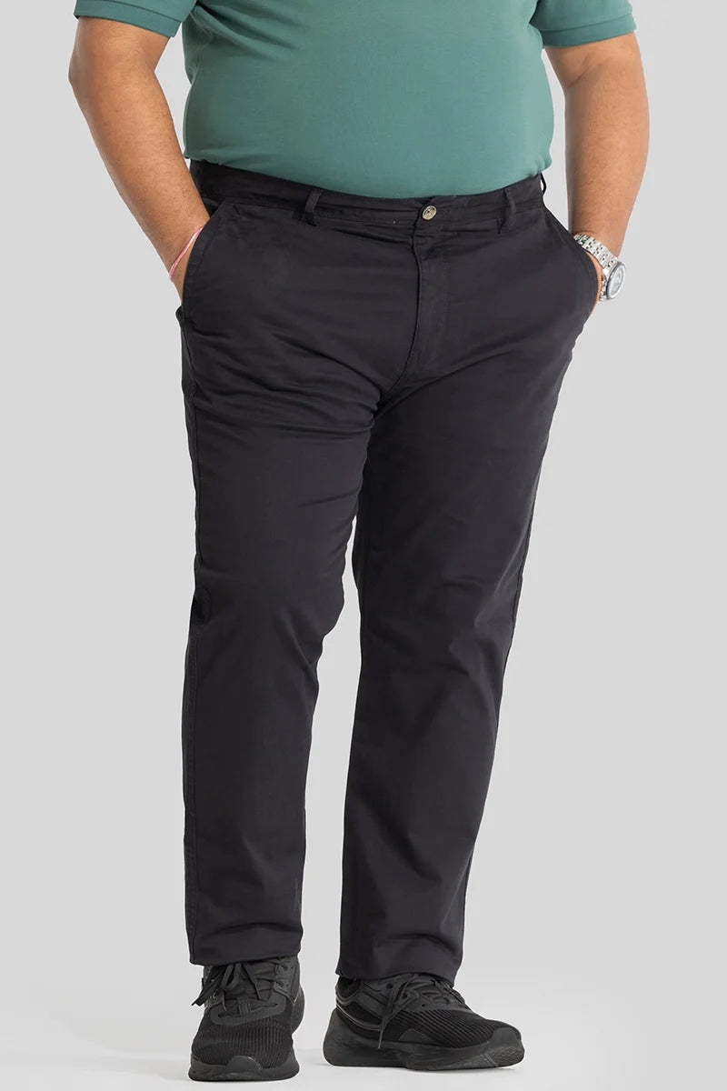 Seemly Charcoal Grey Plain Regular Fit Plus Size Chinos