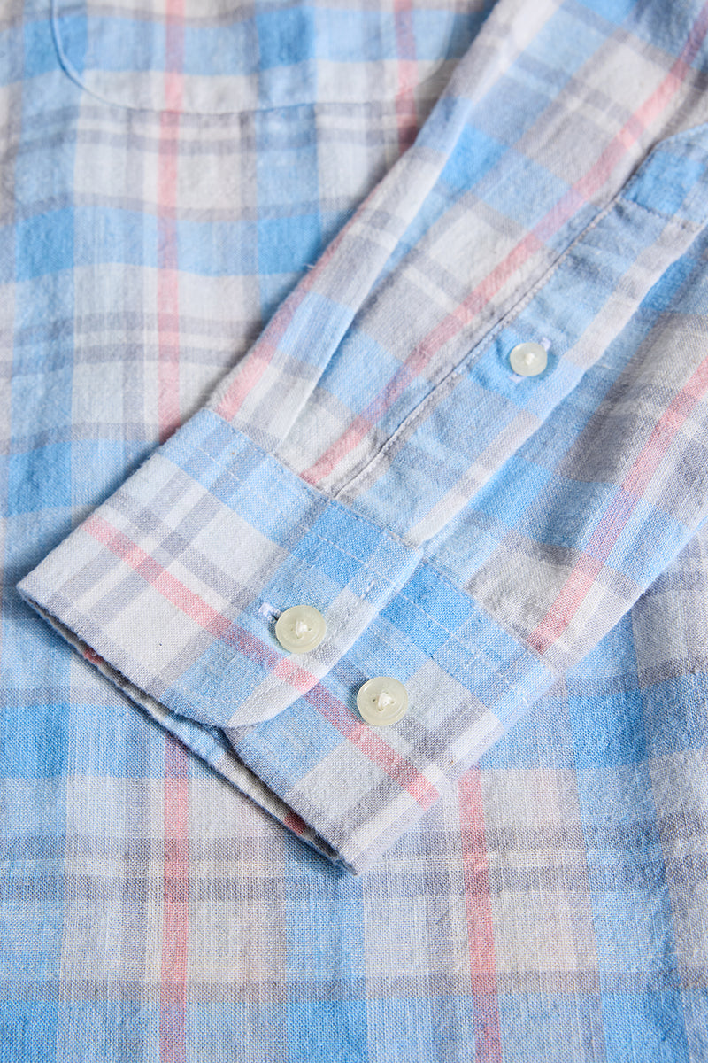 Light Blue Checks Linen Blend Shirt