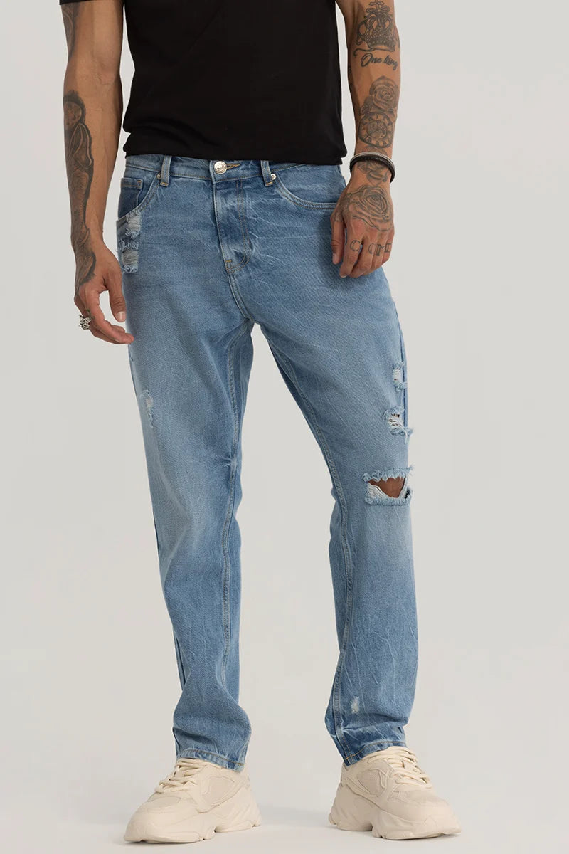 Light Blue Distressed Baggy Fit Jeans