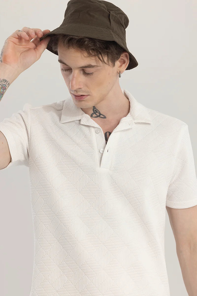 GeoVerve White Printed Polo T-Shirt