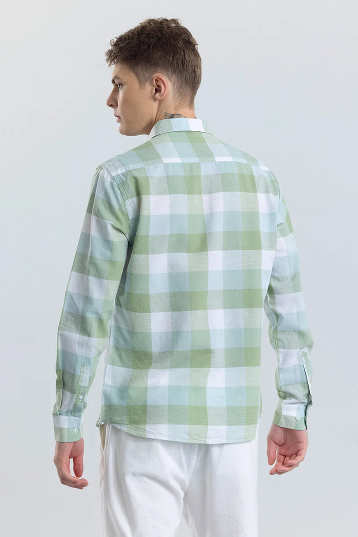 Alessia Light Green Checks Linen Blend Shirt