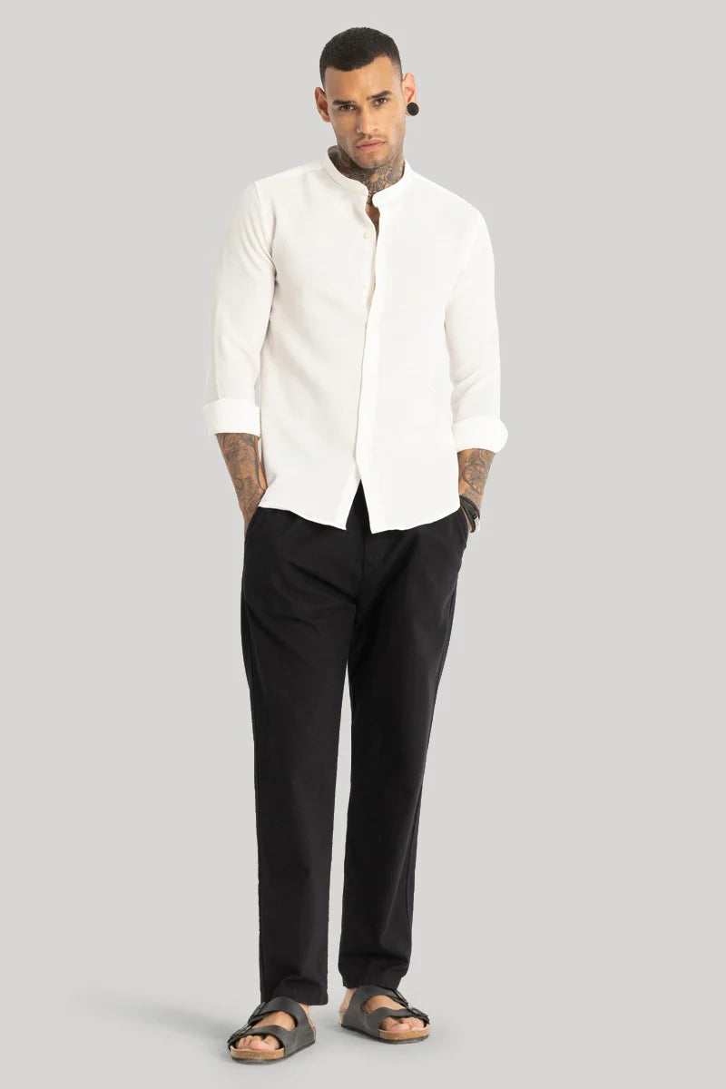 White Mandarin Linen Shirt