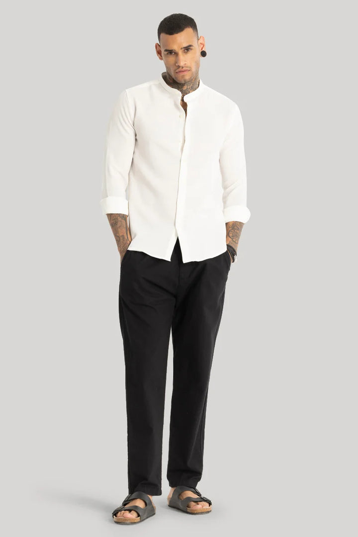 White Mandarin Linen Shirt