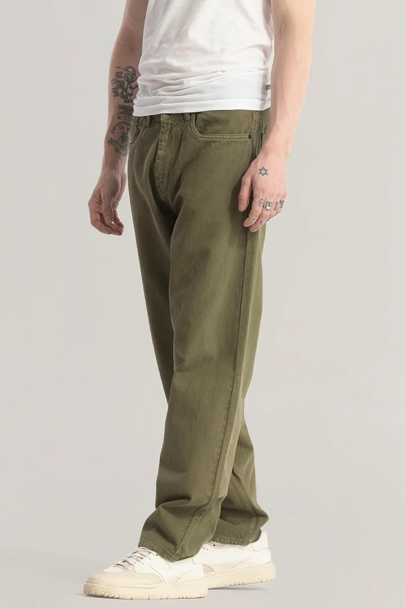 Evader Olive Baggy Fit Jeans