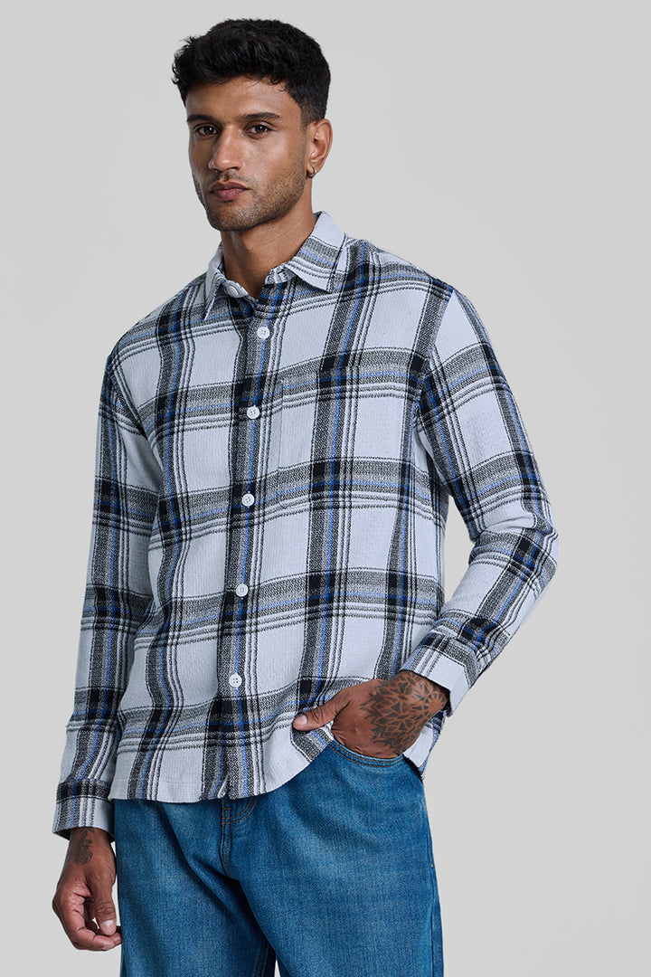 Light Blue Box Fit Plaid Shirt