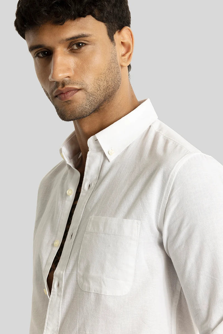 Henri White Plain Linen Blend Shirt