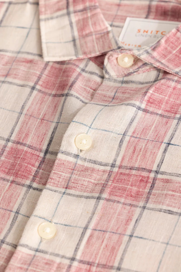 Red Linen Blend Checks Shirt