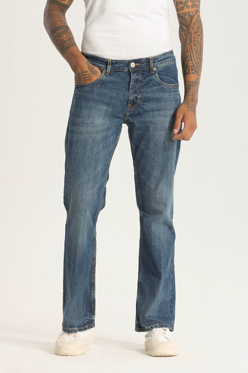 Dark Blue Plain Bootcut Jeans