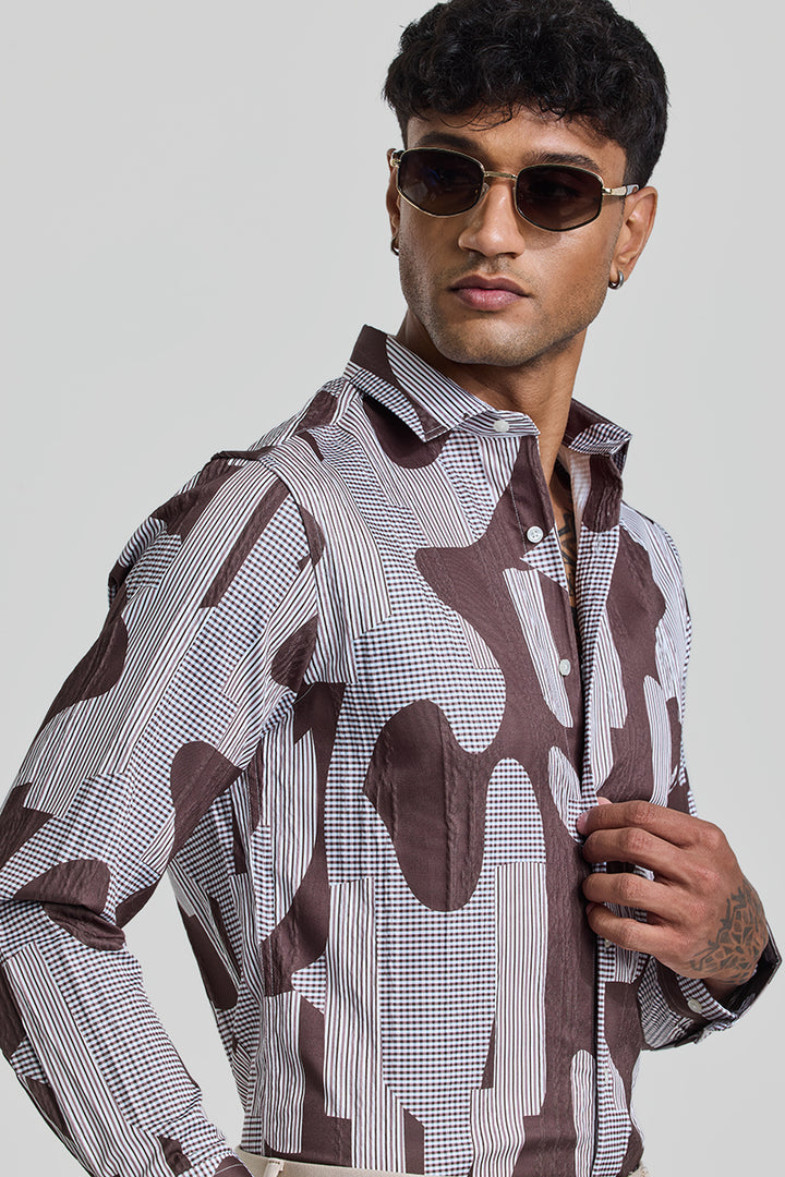 Brown Abstract Slim Fit Shirt