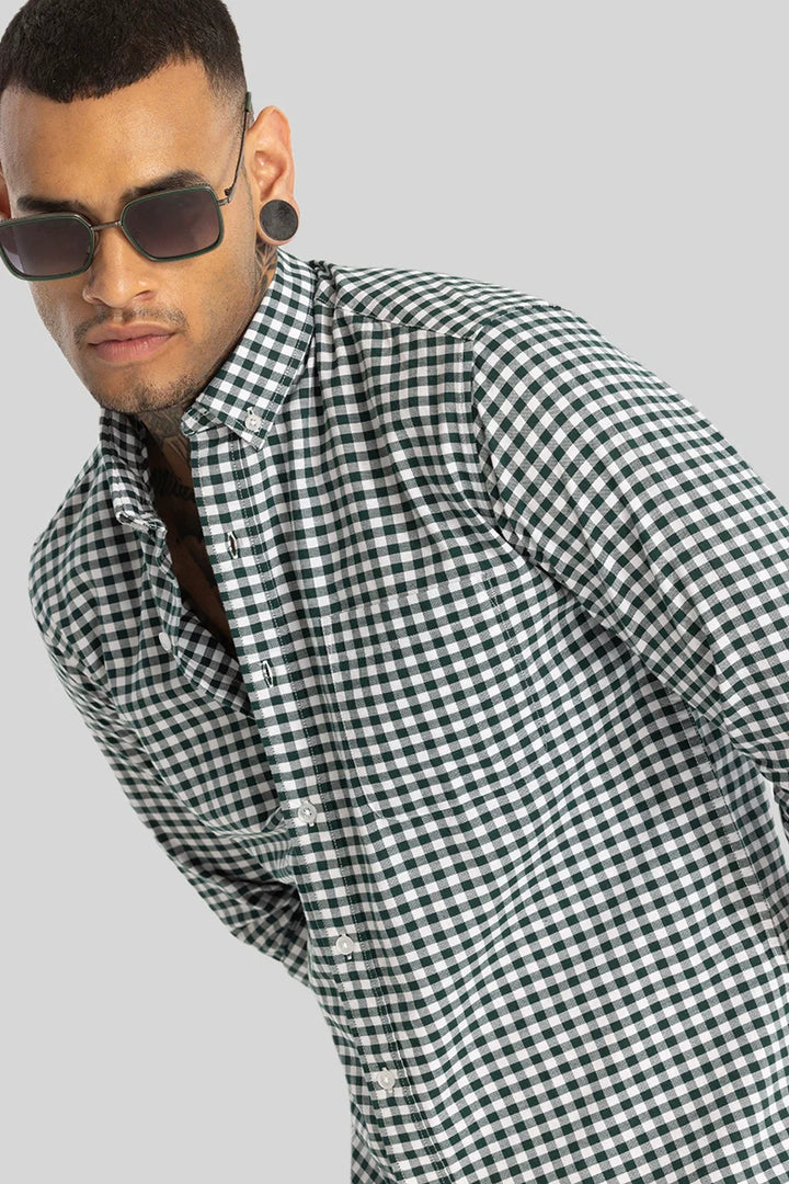 Dark Green Gingham Checks Shirt