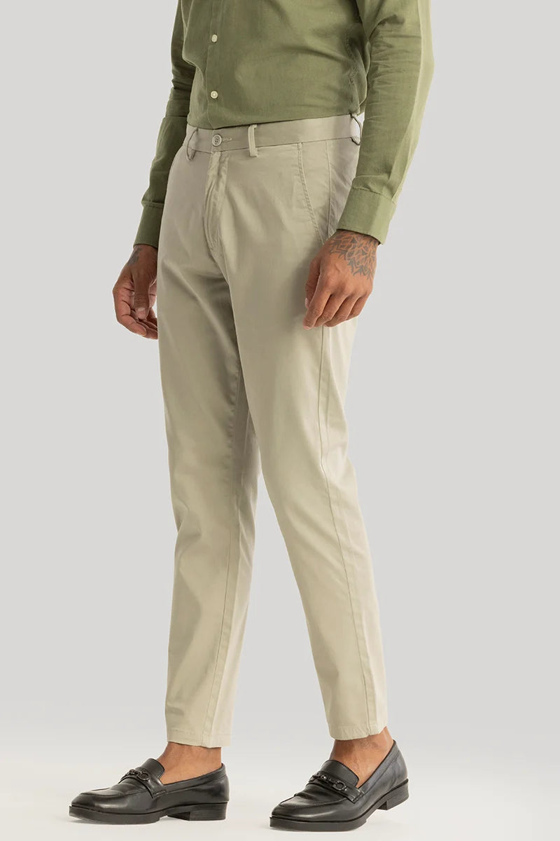 Urban Stride Beige Plain Slim Fit Chinos