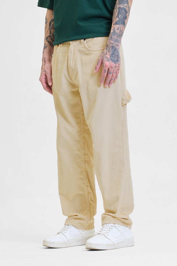 Cream Corduroy Relaxed Fit Cargo Pants