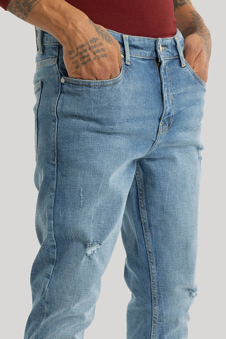 Electric Blue Distressed Skinny Fit Jeans