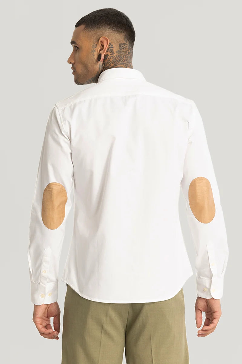 White Elbow Patch Oxford Shirt