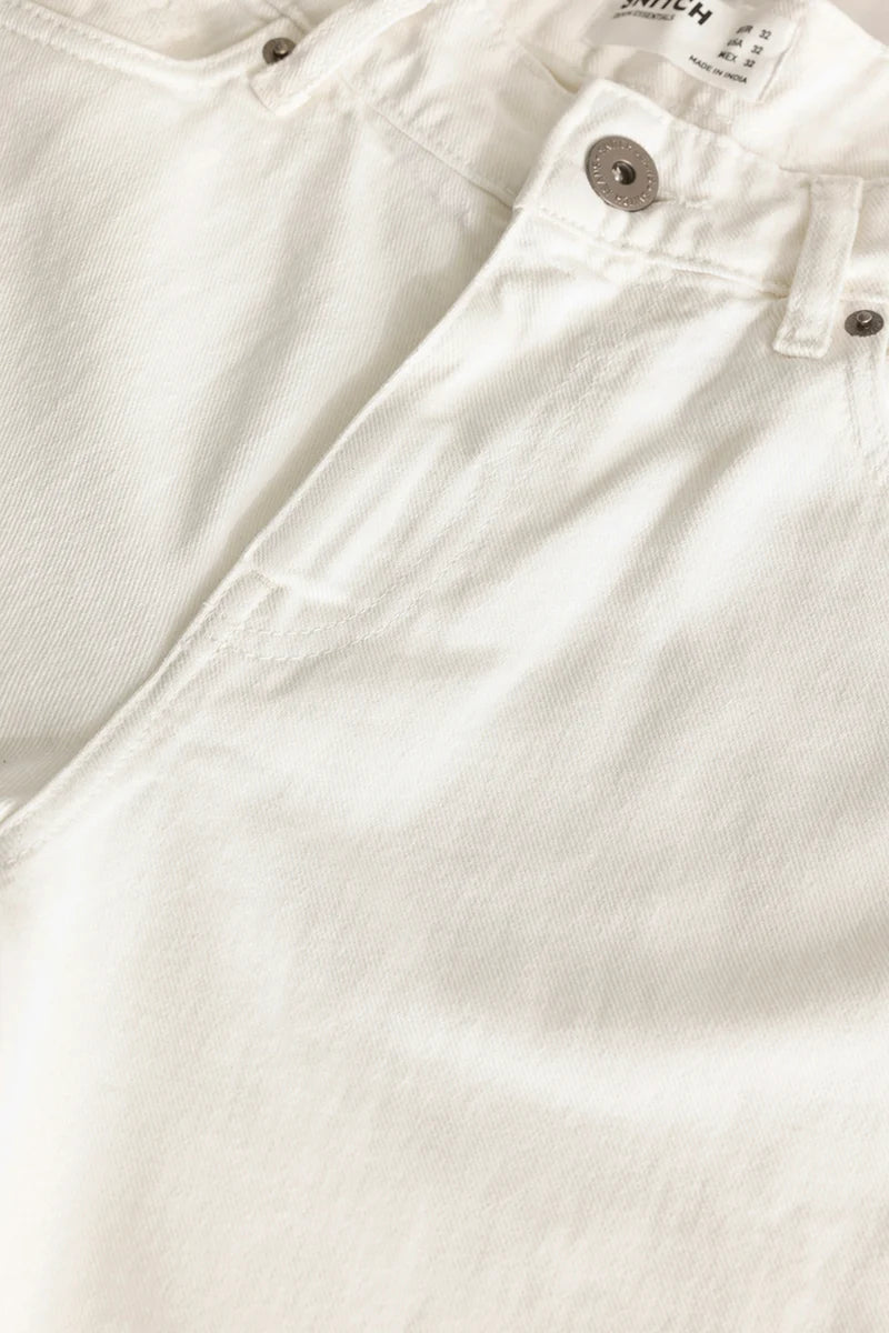 Etienne White Plain Relaxed Fit Jeans