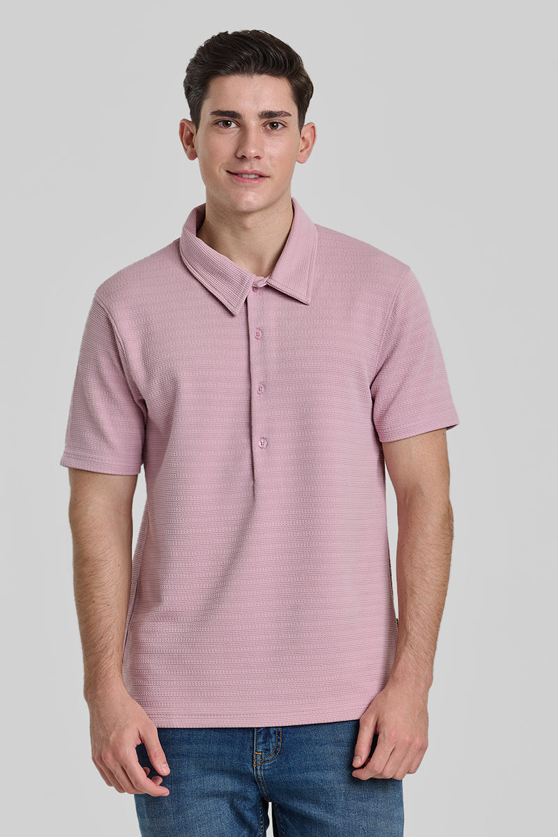 Light Pink Textured Polo T-Shirt