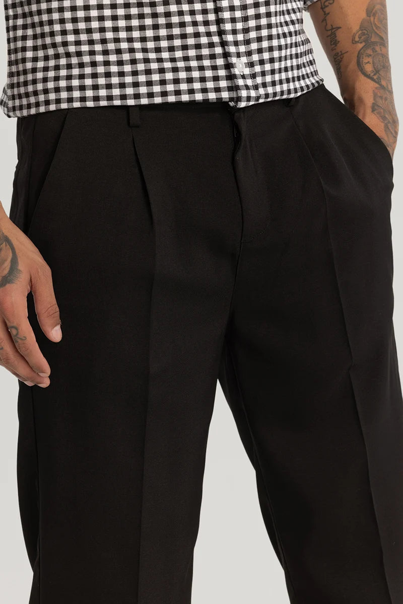 Black Plain Relaxed Fit Trousers