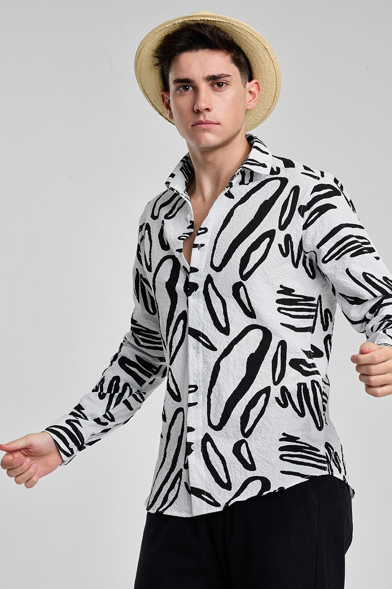 White Abstract Printed Slim Fit Shirt