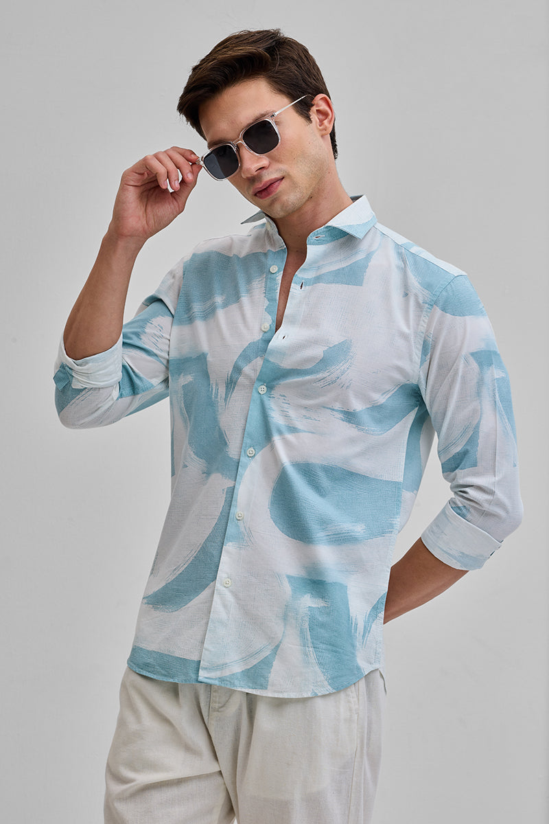 Light Blue Abstract Slim Fit Shirt