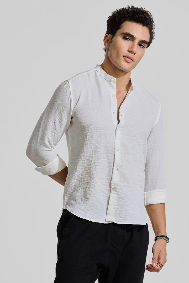 White Mandarin Textured Shirt