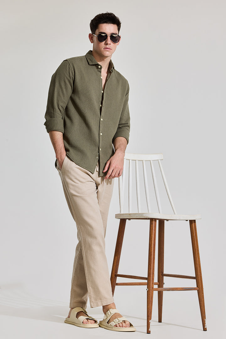 Olive Slim Fit Textured Shirt