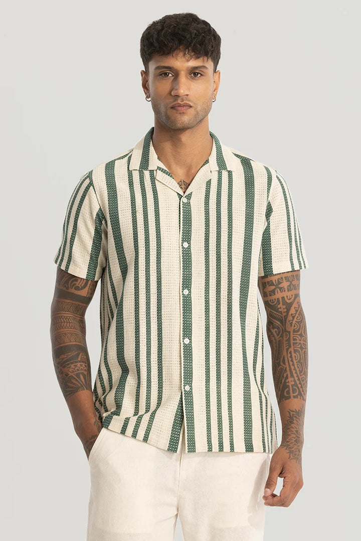 Green Stripe Crochet Shirt