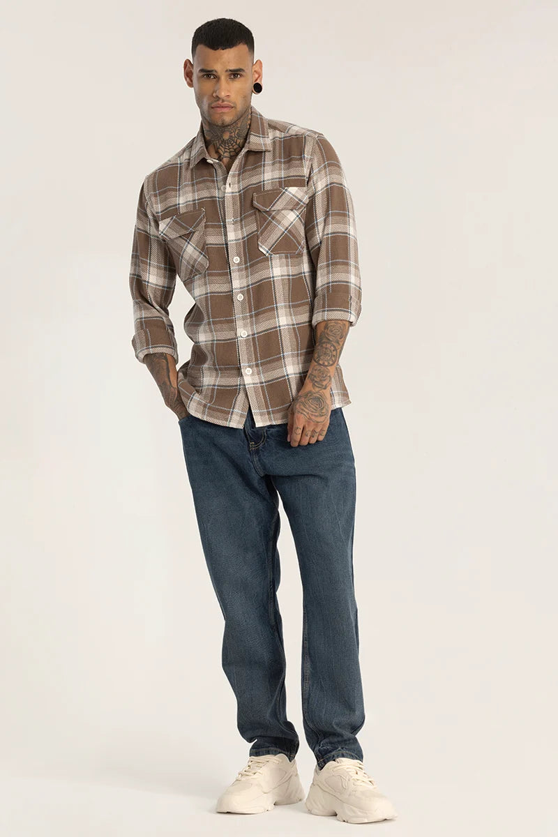 Brown Double Pocket Checks Shirt